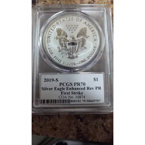 2019-S $1 Silver Eagle Enhanced Rev PR First Strike Mercanti Flag