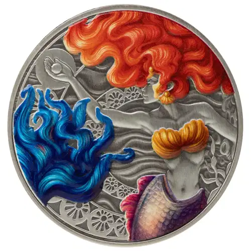 2025 1 oz Samoan - Mermaid & Pearl Antique & Colorized Silver Coin (2)