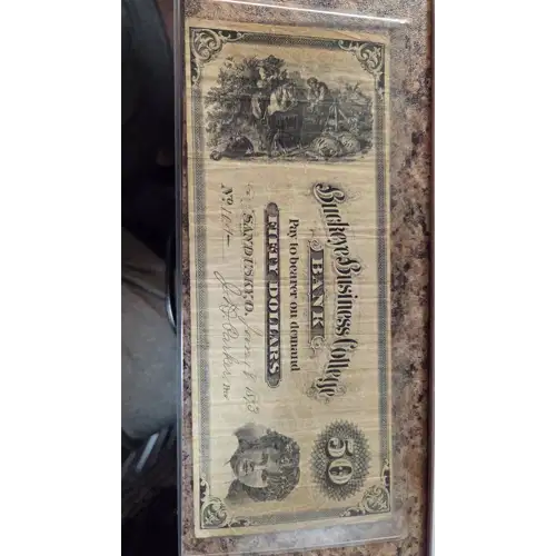 Buckeye Business College $50  Sandusky, Ohio  Jan 18, 1873